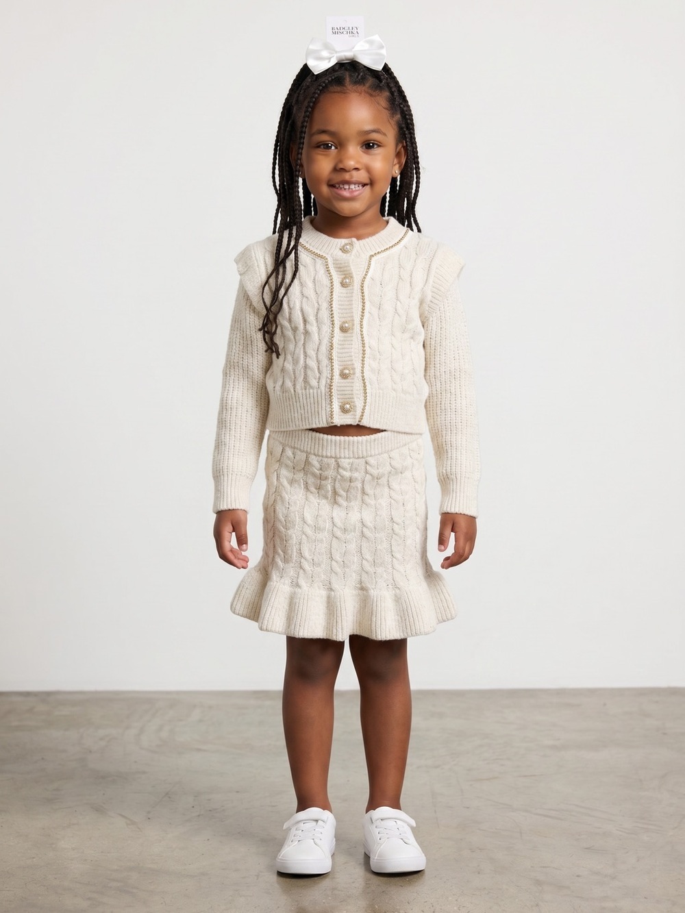NWT New Badgley Mischka Girls Cable Knit Chenille Sweater Skirt Set Size 4T